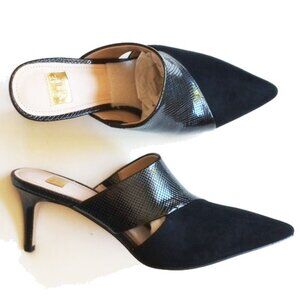 NIB Louise Et Cie Lo-Jelisa 3" Mules 7.5 Black Faux Suede Leather